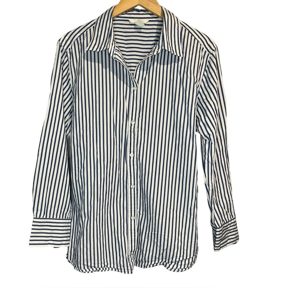100% Cotton Blue & White Striped Button-Up Shirt